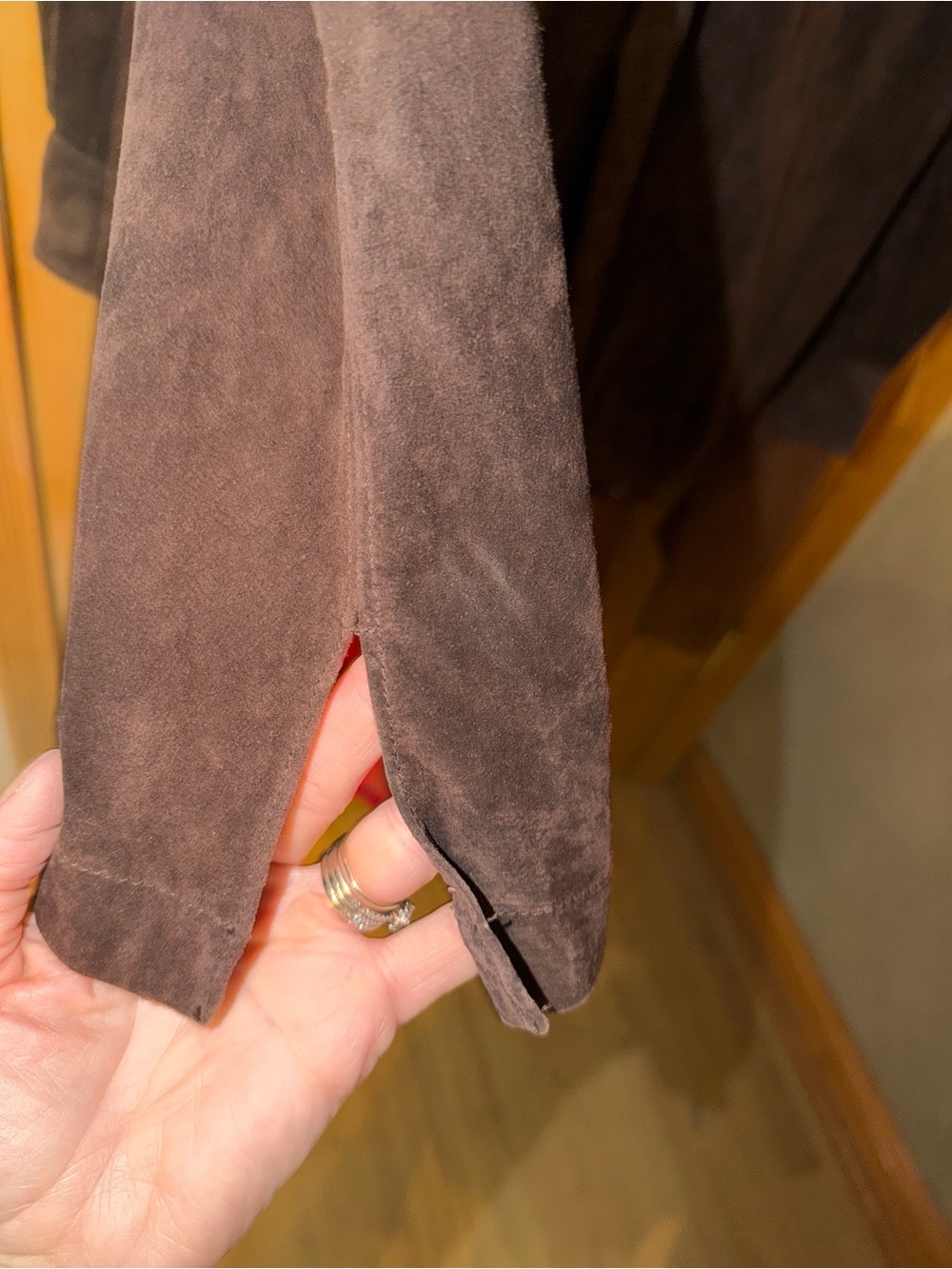 EG Suede Button-Front Shirt Jacket in Dark Brown - Picture 4 of 6